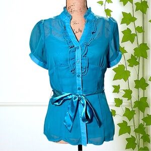 Trixxi Sheer Blouse & Camisole Turquoise Set M